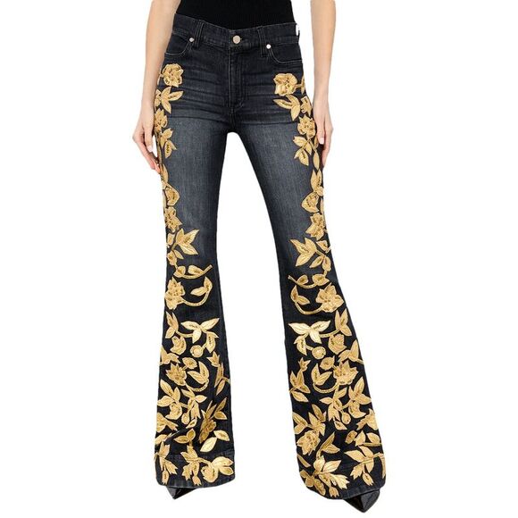 Alice + Olivia Womens  Embellished Mr. Bell Jean, Grey - Picture 1 of 5